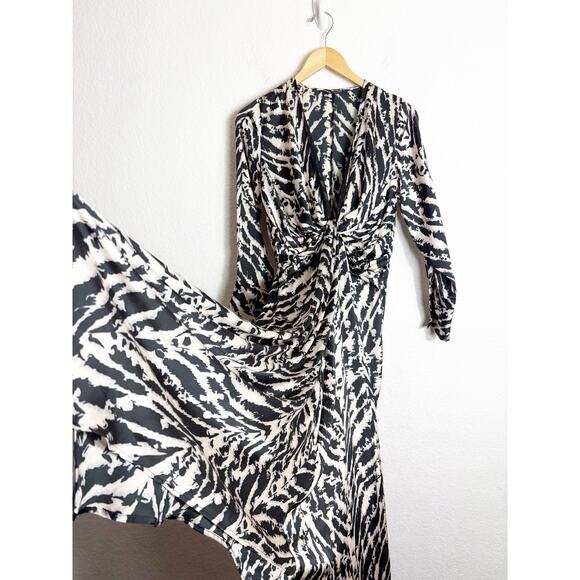 Zara Woman Satin Effect Animal Print Midi Dress Small Long Sleeve 9878/081 - Picture 11 of 13